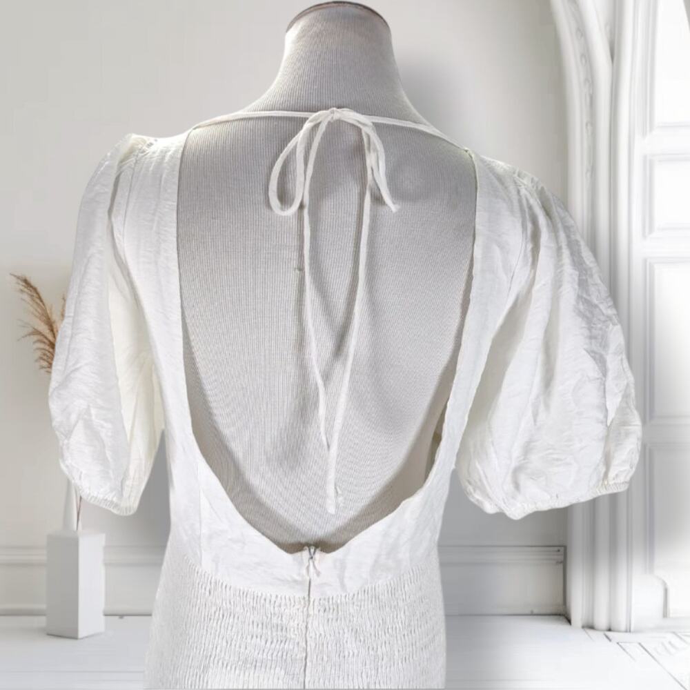 White Nap Dress Cottagecore Coquette Maxi Puff Sleeve Open Back L Skylar Rose - Picture 8 of 16